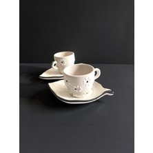 Artistic Quality Dekoratif Siyah Papatya Işlemeli, Kabartma Yaprak Detaylı Çay-Kahve Fincanı 2 Adet