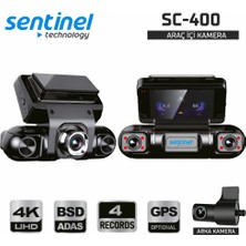 Sentinel SC-400 4 Kameralı 4K UHD Araç Içi Kamera Wifi Park Modu Arka Kamera G-Sensor Gece Görüş