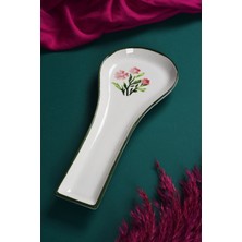 PremiumPort Seramik Bahar Desenli Kirli Kaşıklık, Tezgah Üstü Kepçe ve Kaşık Altlığı