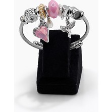 Pangu Pembe Kalpli & Melek Figürlü Gümüş Renk Çelik Charm Bileklik