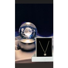 Normadia Renkli LED Işıklı Cam Satürn, Kız Kule, Dolunay ve Yıldız Kolye Seti