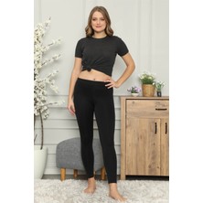 MTM My The Mall Mikro Jardonlu Kalın Siyah Tayt Siyah