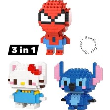 Oyunsal Mini Spiderman + Hello Kitty Sanrio + Stitch 3D Puzzle Figürü Yapı Blokları 3'lü Set