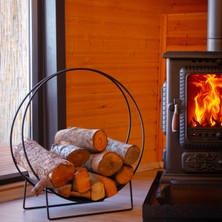 Samsun Soba Huma Antrasit Siyah Metal Odunluk -Modern Şömine Yanı Odun Sepeti