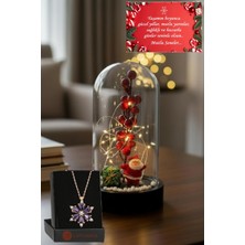 Normadia Yılbaşı Temalı LED Işıklı Fanus ve Lotus Kolye, Noel Baba ve Çam Ağacı Dekoru