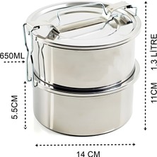 Turk Sefer Tası Yemek Kabı Paslanmaz Çelik 2 Katlı 14 cm 1.3 Litre