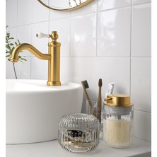 Ikea 3'lü Cam Banyo Lavabo Seti - Diş Fırçalık, Cam Kutu, Sabunluk