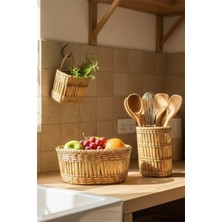 PremiumPort Tezgah Üstü Hasır 3'lü Set, Meyve, Kaşık ve Düzenleme Organizeri