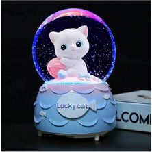 Normadia Sevimli Minnoş Kedi Lucky Cat Işıklı ve Müzikli Kar Küresi Orta Boy