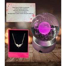 Normadia Renkli LED Işıklı Cam Satürn, Dolunay ve Melek Kolye, Kristal Top Tasarımı