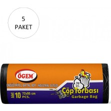 Endüstriyel Battal Boy Çöp Torbası 72 x 95 cm 10 Lu Rulo x 5 Paket = 50 Adet (Siyah)