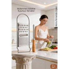 Paslanmaz Çelik El Rendesi ve Ahşap Saplı Kabak Oyacağı - 2'li Profesyonel Mutfak Hazırlık Se