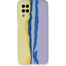 Marsilyan  Samsung Galaxy A22 Kılıf Ebruli Lansman Silikon - Sarı-Lila