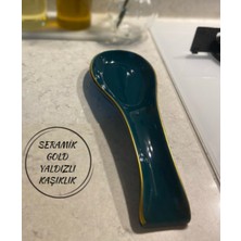 PremiumPort Altın Yaldızlı Seramik Kaşıklık ve Kaşık Altlığı Seti