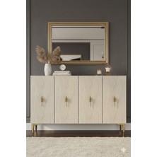 Yumedi Design KA1217BTG - Ayshe Konsol ,tv Sehpası , Çok Amaçlı Dolap, Kahve Köşesi 120 cm Beyaz-Traverten-Gold