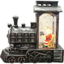 UltraNova Işıklı Yılbaşı Treni Kar Küresi Noel Baba Dekoratif Biblo Gümüş Gri