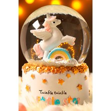 Normadia Renkli Unicorn Kar Küresi, Işıklı ve Müzikli, Orta Boy, Gökkuşağı Temalı