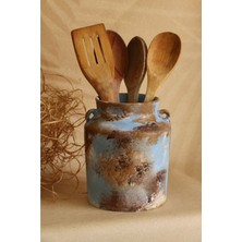 PremiumPort El Yapımı Seramik Kulplu Dekoratif Vazo ve Kaşıklık Seti