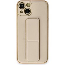 iPhone 14 Plus Kılıf Coco Deri Standlı Kapak - Gold