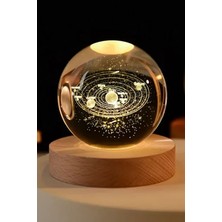 Normadia 3D Kristal Top Gezegenler Modeli Ahşap Standlı USB Kablo ile Dekorasyon