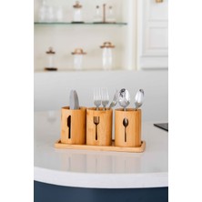 PremiumPort Bambu 3'lü Mutfak Takımı, Çekmeceli Düzenleyici, Şık ve Kullanışlı Set