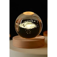Normadia 3D Kristal Top Samanyolu Model Ahşap Standlı USB Kablo ile Dekoratif Parıltı