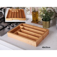 PremiumPort Ayarlanabilir Bambu Çekmece Içi Kaşıklık, 40X35 Cm, Pratik ve Şık Organizatör