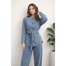 Hiramir Kadın Modern Kesim Kuşaklı Denim Takım YZ2601