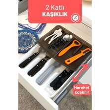 PremiumPort Çift Katlı Hareketli Çekmece Kaşıklık ve Bıçaklık Seti, Organize ve Şık