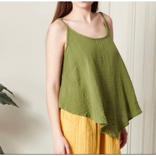 %100 Pamuk Müslin Kumaş Askılı Rahat Kesim Bluz