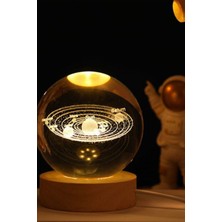 Normadia Ahşap Altlıklı Işıklı Küre Küregezegen Dolunay Lambası Dekorasyon