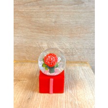 Normadia Işıklı Kırmızı Gül Tasarımlı Mini Kar Küresi, Dekoratif 4x7 cm