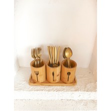 PremiumPort Bambu 3'lü Altlıklı Yemek Takımı Düzenleyici Seti