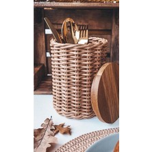 PremiumPort Doğal Hasır ve Bambu Tezgah Üstü Kaşıklık Organizer Seti