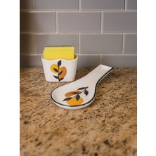 PremiumPort 2'li Mutfak Seti, Güz Desenli, Seramik Kirli Kaşıklık ve Kaşık Altlığı