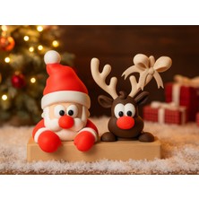 Hasfar Tech Noel Baba ve Geyik Ikili Figür Seti | Yılbaşı Masa Süsü | Dekoratif Noel Biblosu