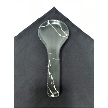 PremiumPort Şık Siyah Mermer Desenli Çömlekli Kaşıklık Seti