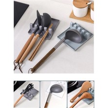 PremiumPort Silikon Kaymaz Mutfak Standı, 2'li Kaşık ve Kapak Tutucu Seti