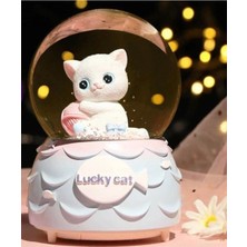 Normadia Sevimli Minnoş Kedi Lucky Cat Işıklı Müzikli Kar Küresi Orta Boy