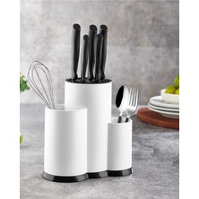 PremiumPort Lüx Beyaz Tezgah Üstü Bölmeli Kaşık ve Bıçak Standı
