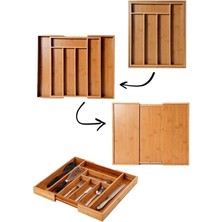 PremiumPort Ayarlanabilir Bambu Çekmece Kaşıklık, 5 ve 7 Bölmeli, Şık ve Pratik Organizer
