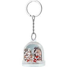 Normadia Şık Beyaz Oval Anahtarlık, Kar Küresi ile Tarzınızı Yansıtın