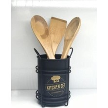 PremiumPort Şık Siyah Metal Dik Kaşıklık, Pratik ve Kullanışlı Mutfak Gereci