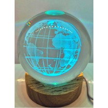 Normadia 3D Küre Kristal Cam Dünya LED Işıklı Ahşap Standlı USB Kablo ile