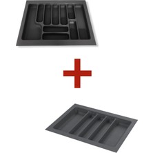 PremiumPort 2'li Çekmece Içi Düzenleyici Gri Kaşıklık ve Kepçelik Seti