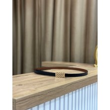 Erdesign Kadın Siyah Hasır Desen Kemer Gold Detay Kemer