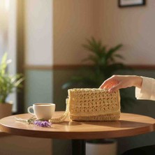 Creatif La Femme Sarı Kağıt Ipten Clutch Portföy El Örgüsü Kadın Çanta