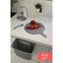 PremiumPort Pratik 4 Parça Mutfak Seti: Askılı Çöp Kovası, Kesim Matı, Kapak, Kaşık Tutucu