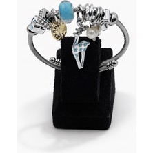 Pangu Geyik Figürlü Inci Detaylı Gümüş Renk Çelik Charm Bileklik