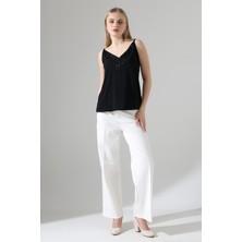 Lubiti Askılı  V Yaka Payetli Krep Bluz